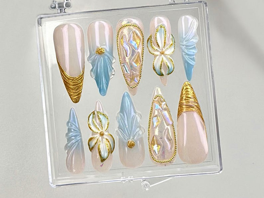 上品 ゴールド Swirl ネイルチップ|パールescent Accents ネイルチップ|上品 Bridal ネイルアート|洗練された ゴールド Designs ネイルチップ|HC613YC