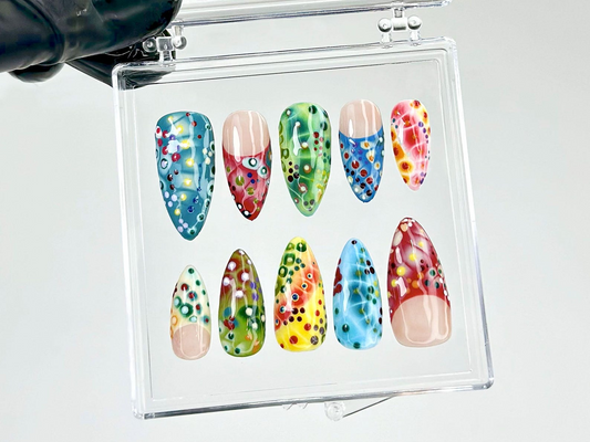 Color Splash ネイルチップ|Abstract Colorful ネイルアート|Festival Confetti ネイルチップ|Multi Color ネイルチップ|Festival ネイル|HB958YC