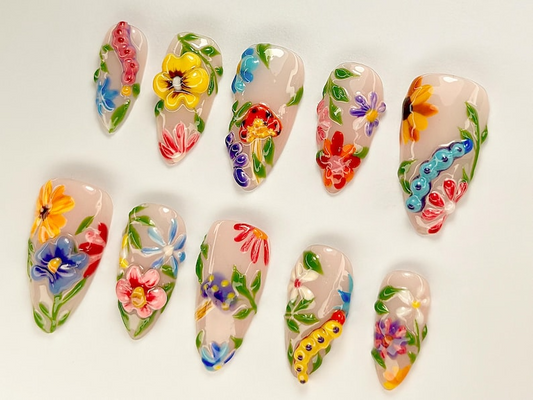 Colorful フラワー ネイルチップ|春 フラワー ネイルチップ|3Dフラワー ネイルチップ|Perfect for Special Occasions|夏 Collection|JB759YC
