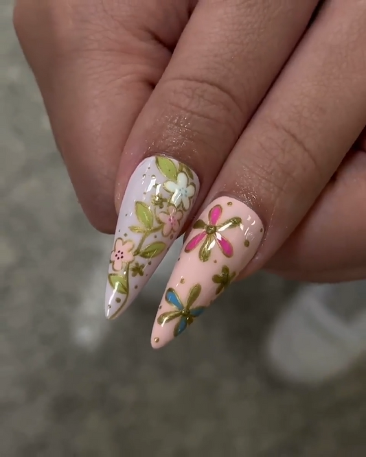 Oriental フラワー ネイルチップ|フラワー Dragonfly ネイルアート|Vintage Painted フラワー ネイルチップ|風 by Asian Jewelry|JB739YK