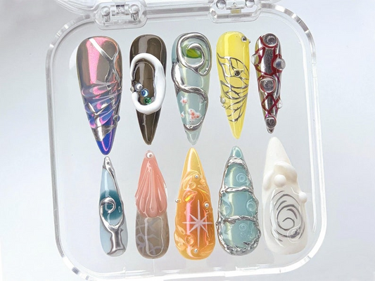 鮮やか 3D Fashion ネイルチップ｜華やか 3D Art Nail Polish｜ユニーク Sculptural ネイル｜Gallery・Ready ネイルチップ｜Standout Acrylic｜HB483YC