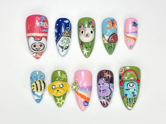 Adventure Time かわいい ネイルチップ｜3D Cartoon Characters & Bee Accents｜ハンドメイド Pop Culture ネイルアート｜かわいい Animation ネイルセット｜JB116HC