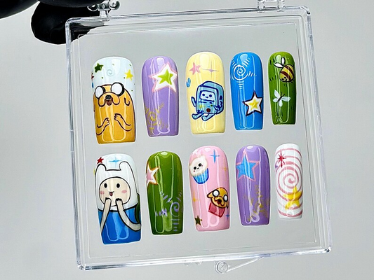 Adventure Time ネイルチップ｜Finn Jake BMO ネイルチップ｜Cosplay ネイルアート｜Jake the Dog Kawaii ネイル｜かわいい Cartoon ネイル｜HB942YC