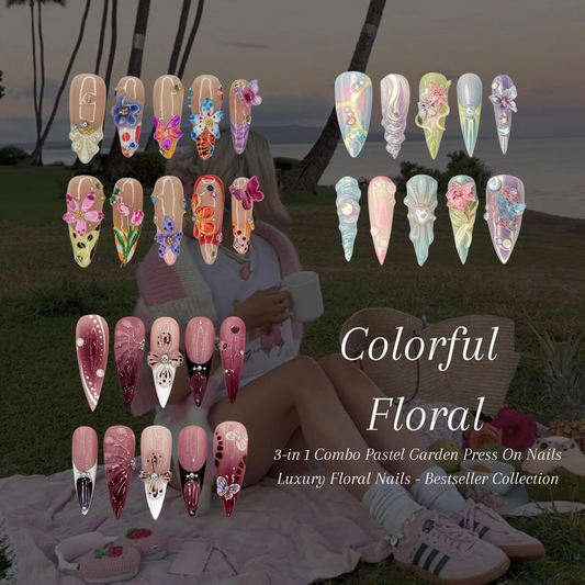 Combo Colorful フラワー ネイルチップ｜パステル Garden ネイルアート｜フラワー & バタフライ Designs｜Bestseller ネイル｜フラワー Collection｜JB998H