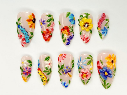 Colorful フラワー ネイルチップ｜春 フラワー ネイルチップ｜3Dフラワー ネイルチップ｜Perfect for Special Occasions｜夏 Collection｜JB759YC