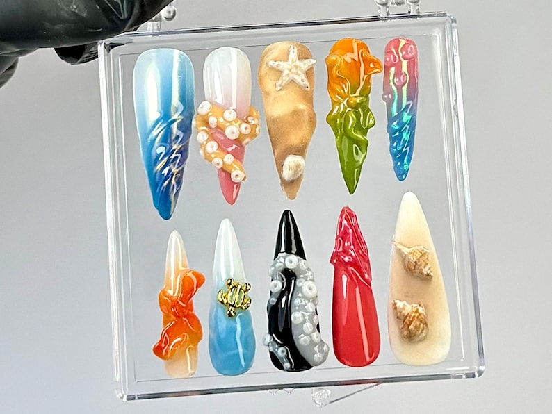 上品 Coastal ネイルチップ｜Beachy オンブレ ネイルチップ｜Seashells & スターfish ネイルチップ｜Ocean ウェーブ, Shell ネイルアート｜Underwater ネイル｜HB784YK