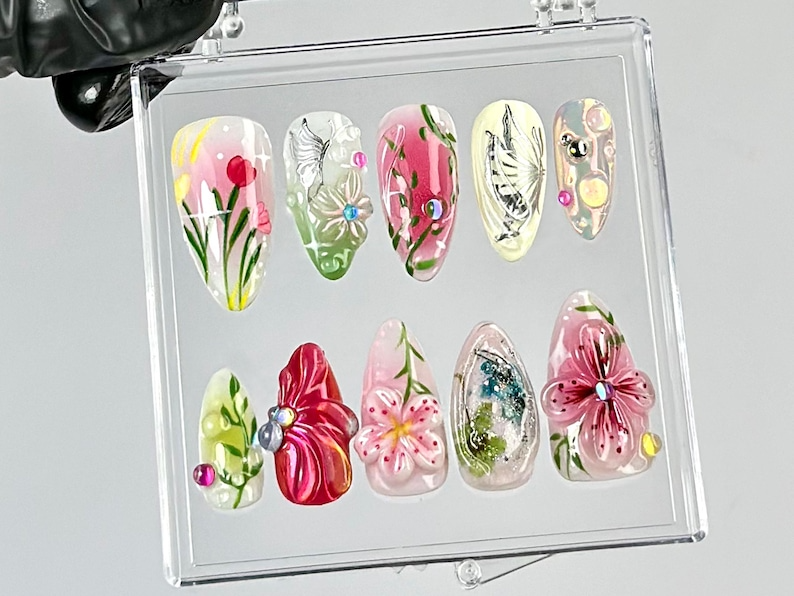 ロマンティック フラワー ネイルチップ by Reaispace｜上品 3Dフラワー ネイルアート｜桜 ネイルチップ｜ナチュラル・風 3D ネイル｜HB793YC