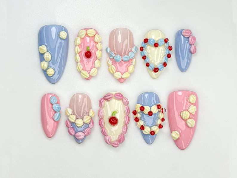 パステル Birthday Party ネイルチップ｜Sweet Dessert・風 ネイル｜3D パステル Icing & クリーム ネイルアート｜ハンドメイド Birthday ネイル｜JB808HC