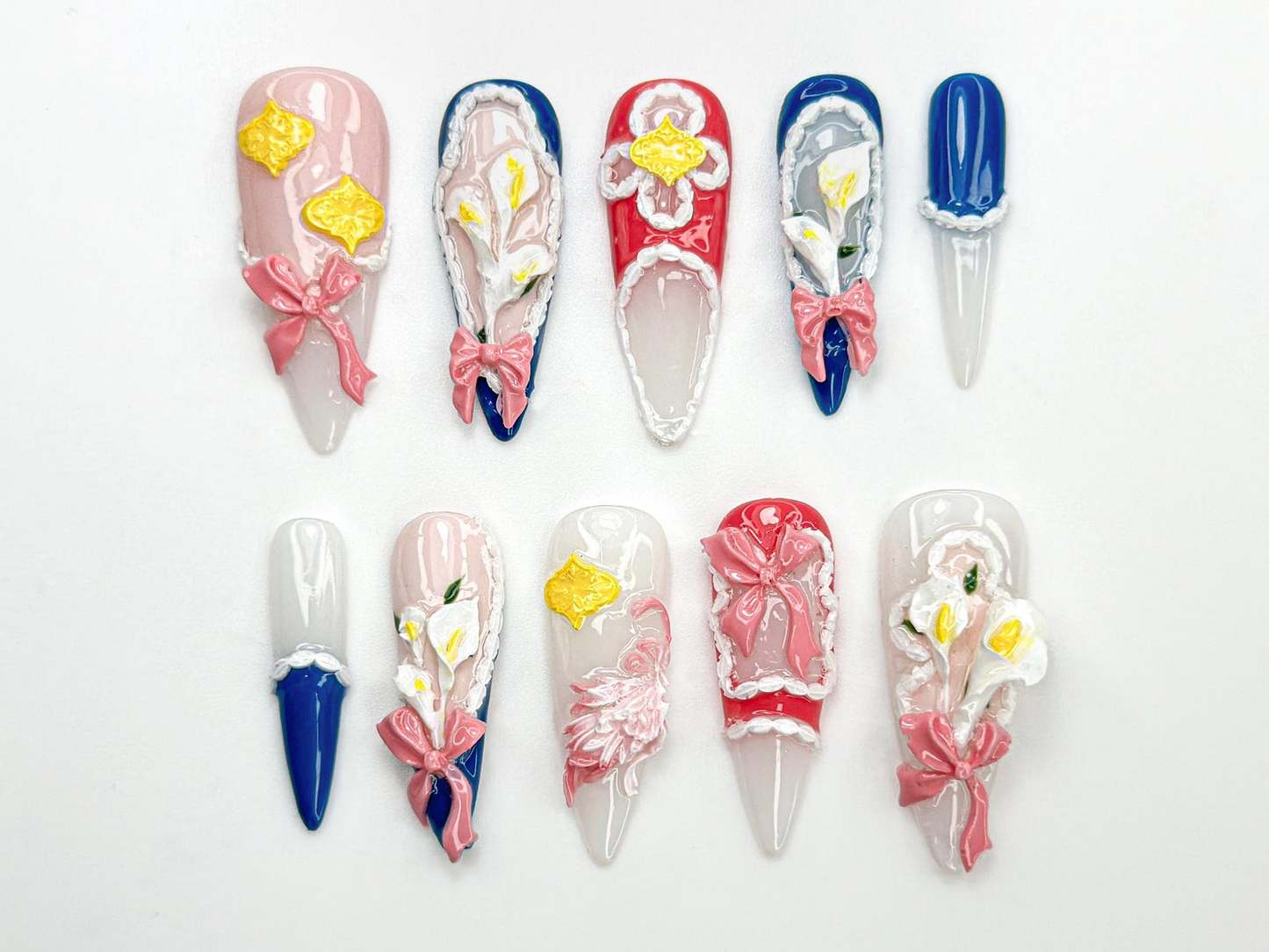 やさしい印象の ガーリー ネイルチップ｜ハンドメイド Lace フラワー ネイルアート｜上品 Lolita ネイルセット｜ロマンティック フラワー ネイルチップ｜Vintage ガーリー｜JB793HC
