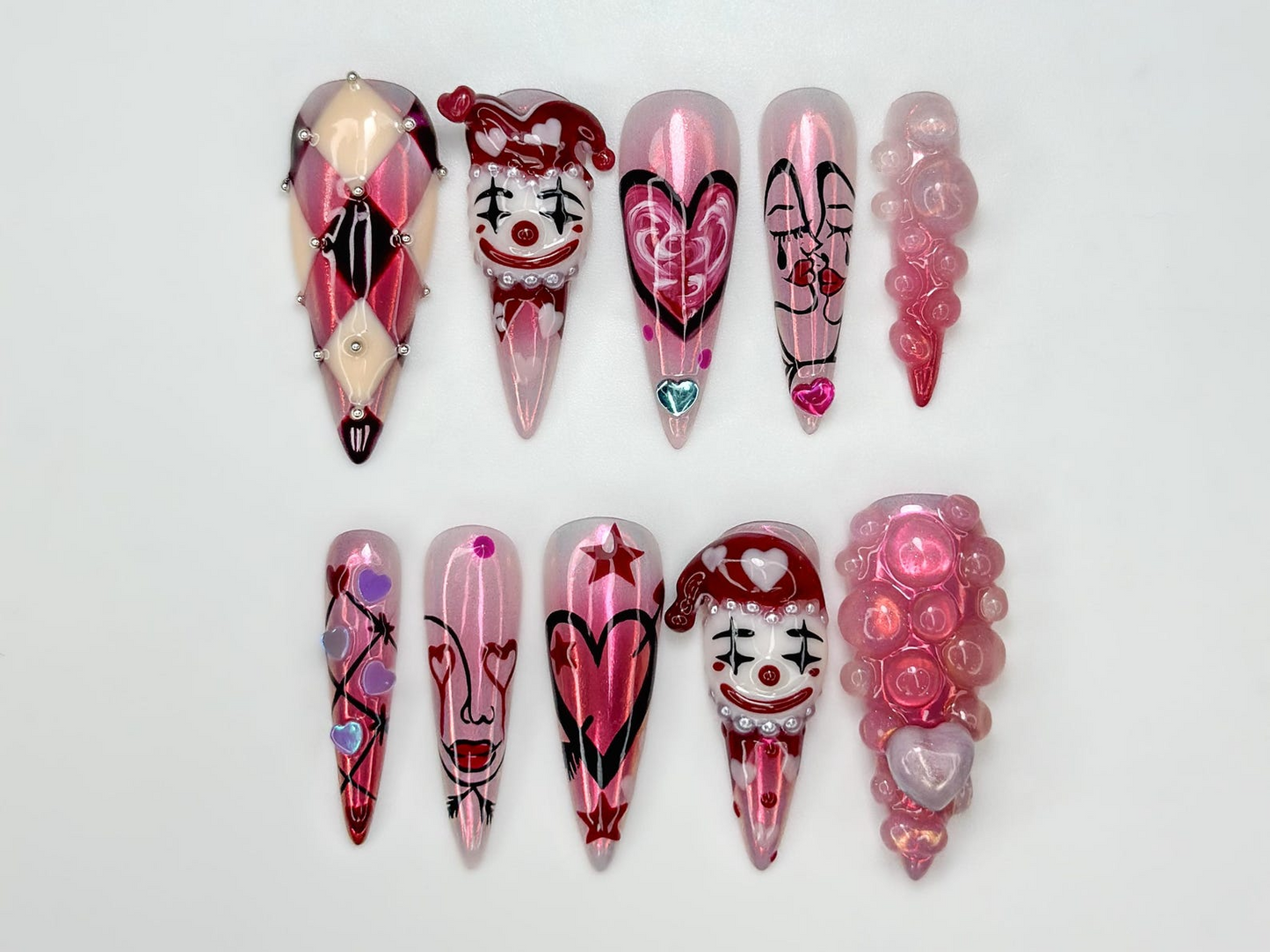 Combo Sweet バレンタイン ピクニック ネイルチップ 3D ハート Candy チェリー ネイルアート ハンドメイド バレンタイン ネイルセット DB17L