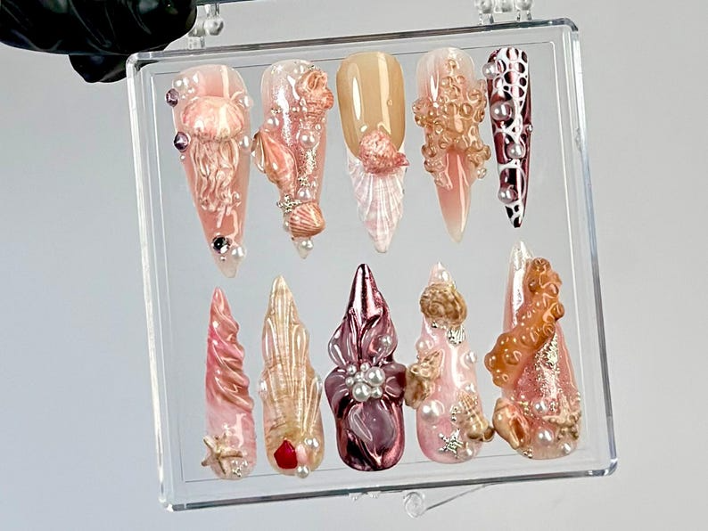 Ocean Nail｜ネイルチップ｜上品 Coastal ネイルチップ｜Beach Vibes ネイルチップ｜Beach・風 ネイルアート｜Beach ウェディング ネイル｜HB777YK