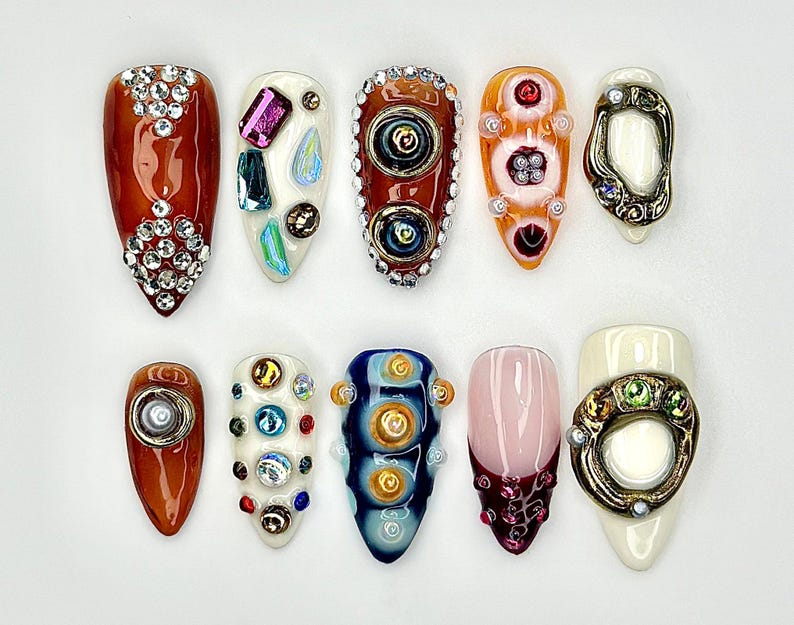 Galaxy Artifact ネイルチップ｜3D ビジュー Nail Sculpture｜Cosmic Jewel Art ネイル｜ハンドメイド Abstract ネイルチップ｜JC937EK