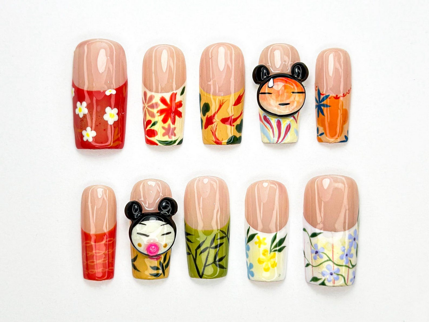 Pucca Cartoon ネイルチップ｜3Dフラワー & Character ネイルアート｜かわいい Cartoon ネイルセット｜Pucca・風 Nail｜Kawaii Fun Nail Design｜JB891HK