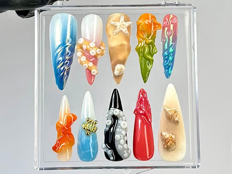 上品 Coastal ネイルチップ｜Beachy オンブレ ネイルチップ｜Seashells & スターfish ネイルチップ｜Ocean ウェーブ, Shell ネイルアート｜Underwater ネイル｜HB784YK