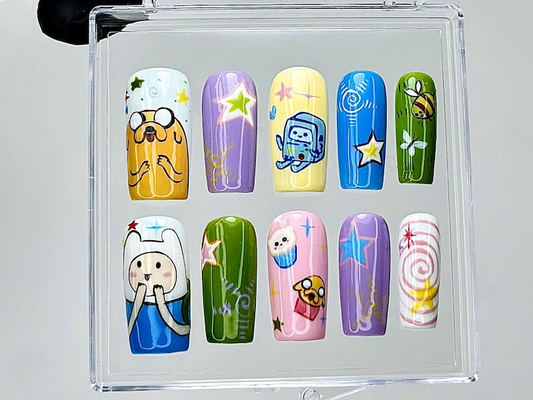 Adventure Time ネイルチップ｜Finn Jake BMO ネイルチップ｜Cosplay ネイルアート｜Jake the Dog Kawaii ネイル｜かわいい Cartoon ネイル｜HB942YC