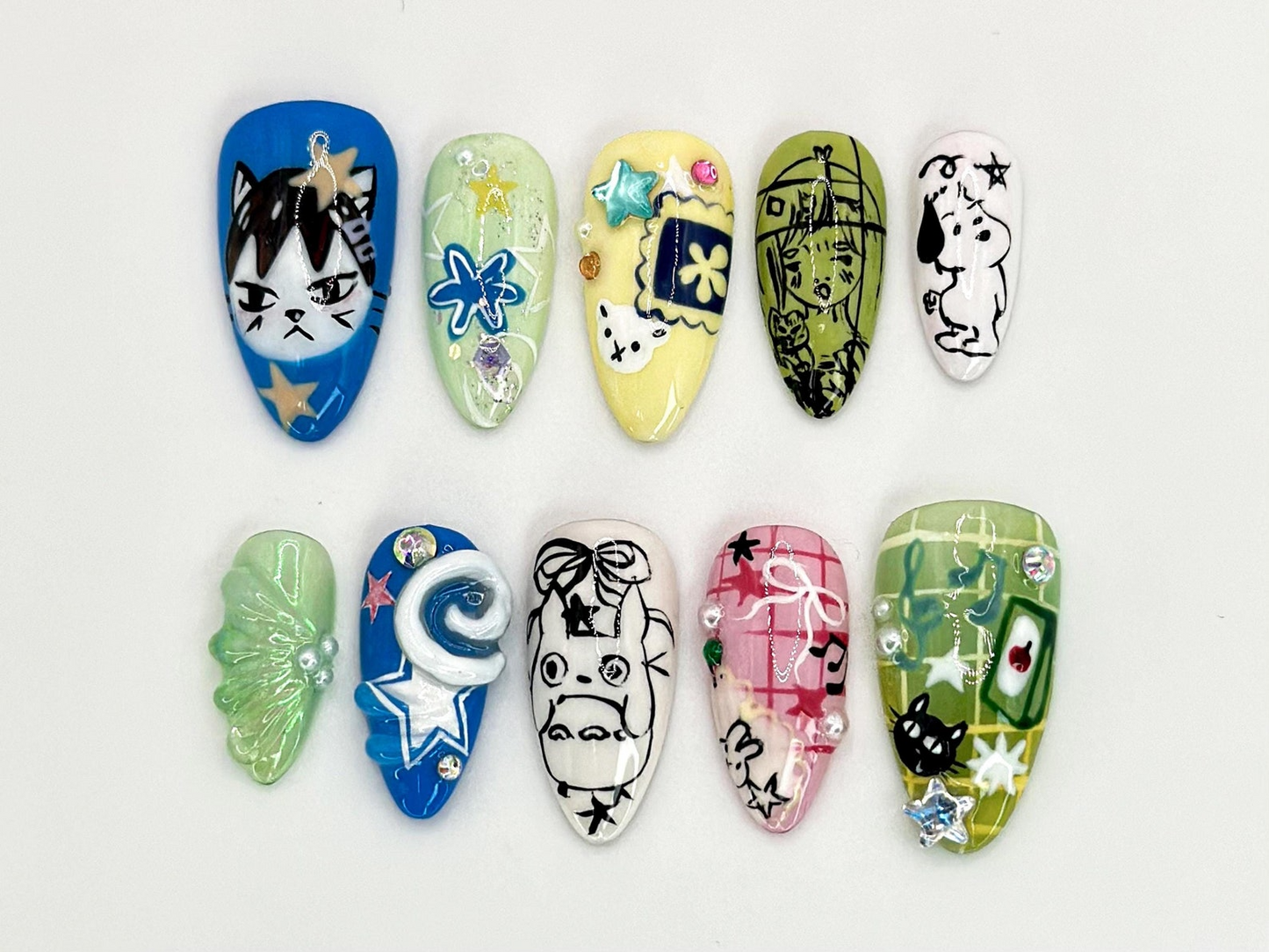Whimsy Realms Nail Bundle｜3 Fantasy Press On ネイルセットs｜Button World, Kawaii & Circus Styles｜DB101L