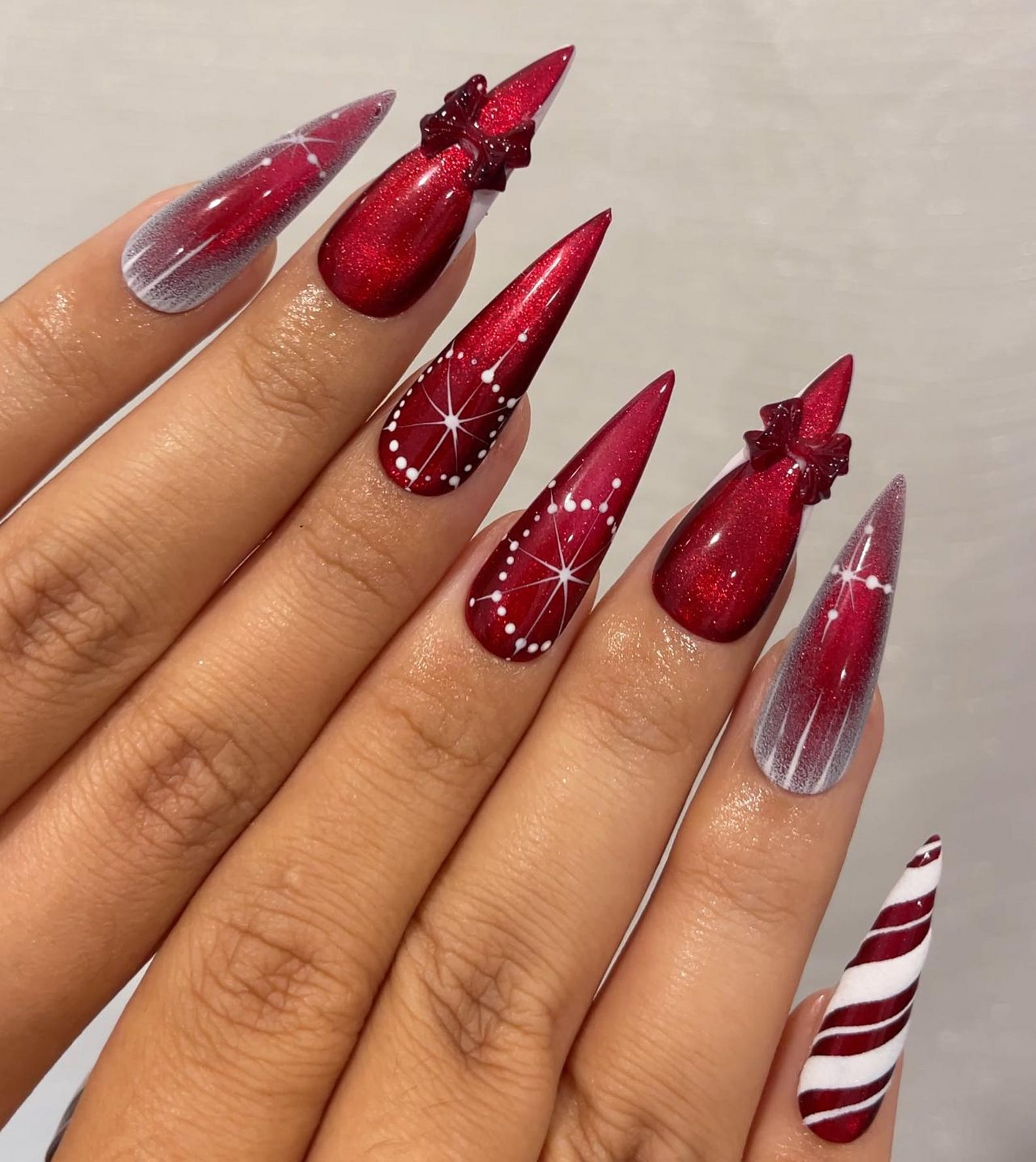 レッド クリスマス ネイルチップ｜レッド グリッター ホリデー ネイル｜Festive 冬 ネイルアート｜Sparkling クリスマス ネイルチップ｜ホリデー Glam Set｜JC236HC