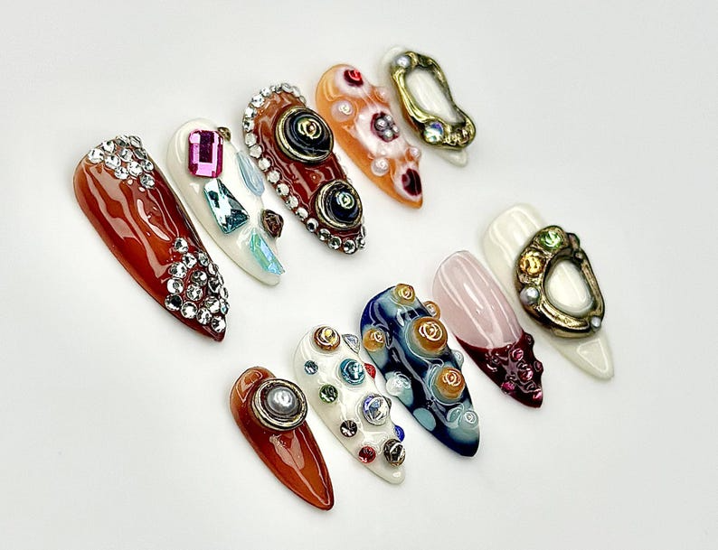 Galaxy Artifact ネイルチップ｜3D ビジュー Nail Sculpture｜Cosmic Jewel Art ネイル｜ハンドメイド Abstract ネイルチップ｜JC937EK