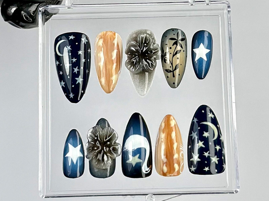上品 夜空 ネイルチップ｜ミッドナイトスカイ Themed ネイルチップ｜Dark Aesthetic Celestial ネイルアート｜スターry Night ネイルチップ｜HB788YK