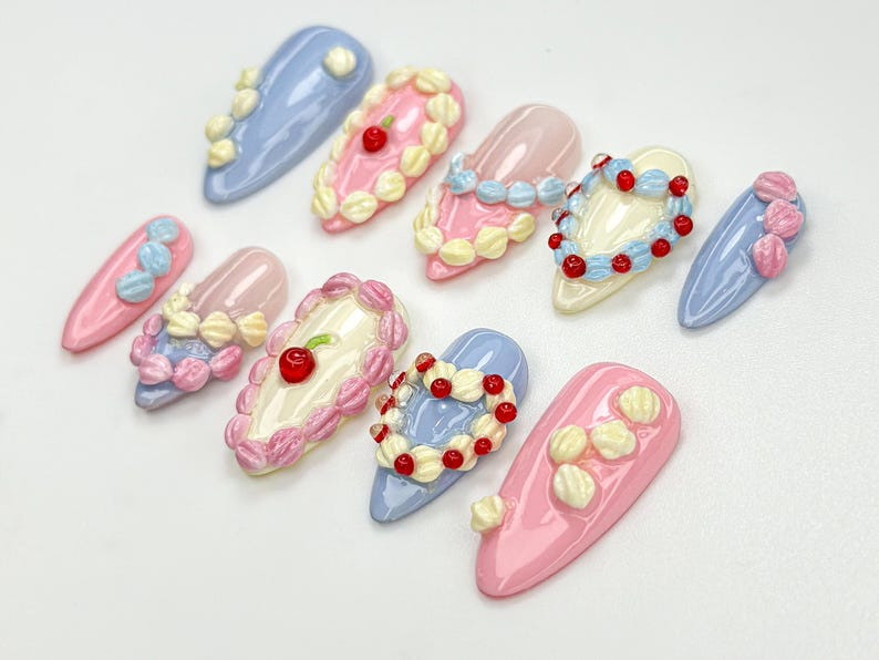 パステル Birthday Party ネイルチップ｜Sweet Dessert・風 ネイル｜3D パステル Icing & クリーム ネイルアート｜ハンドメイド Birthday ネイル｜JB808HC