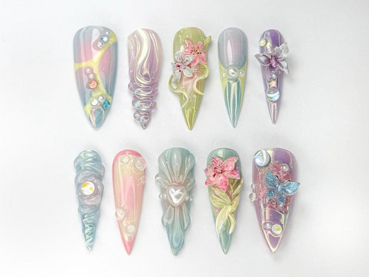 Combo Colorful フラワー ネイルチップ｜パステル Garden ネイルアート｜フラワー & バタフライ Designs｜Bestseller ネイル｜フラワー Collection｜JB998H