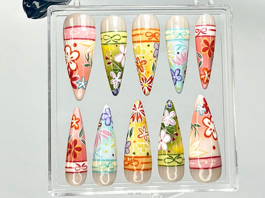 着物・風 ネイルチップ｜和風 フラワー ネイルチップ｜和風 着物 ネイルアート｜Traditional Bright フラワー ネイルチップ｜HB917YK