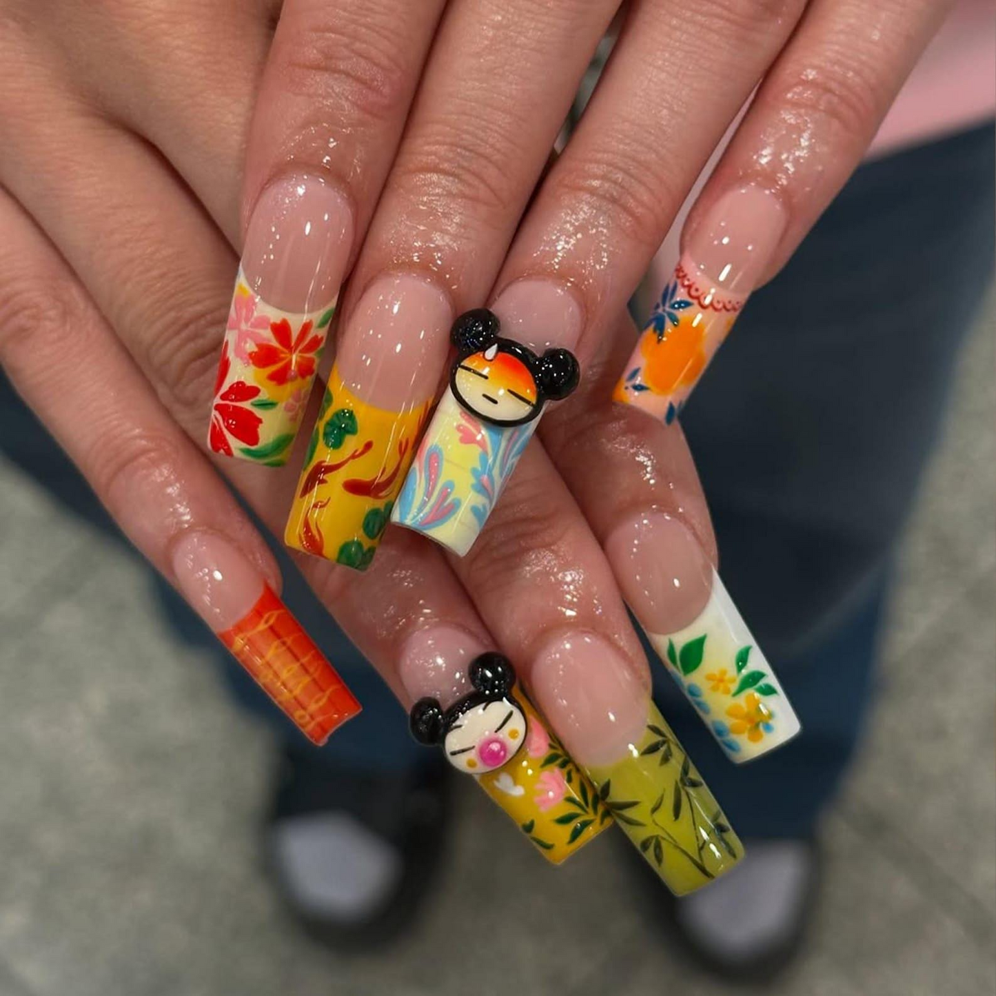 Pucca Cartoon ネイルチップ｜3Dフラワー & Character ネイルアート｜かわいい Cartoon ネイルセット｜Pucca・風 Nail｜Kawaii Fun Nail Design｜JB891HK