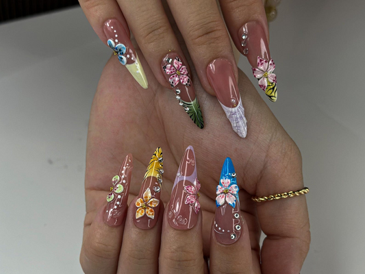 ハンドメイド Tropical ネイルチップ｜Colorful 夏 ネイルチップ｜フラワー Nail Tips ハンドメイド｜Vaキャットion フラワー ネイルセット｜Colorful ネイル｜JC787HK