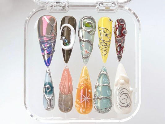 鮮やか 3D Fashion ネイルチップ｜華やか 3D Art Nail Polish｜ユニーク Sculptural ネイル｜Gallery・Ready ネイルチップ｜Standout Acrylic｜HB483YC