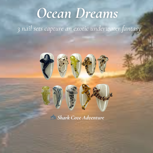 Ocean Dreams Nail Bundle｜3 シー・風 Press On ネイルセットs｜Mermaid, Coral & Shark Vibes｜DB100L
