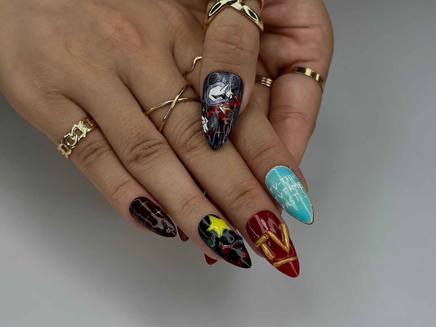 Tenna Deltarune ネイルチップ｜TV Show Nail Design｜Abstract Comic ネイルアート｜Funky Character ネイルチップ｜3D Statement ネイルセット｜JB975HC
