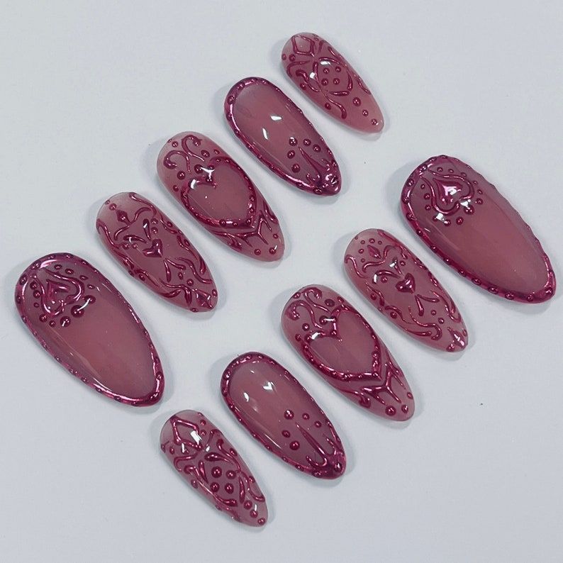 クローム Empress ネイルチップ｜ハンドメイド 3D ネイルチップ｜Edgy ネイル for Birthday Party ホリデー,Vaキャットion , Gift for Her