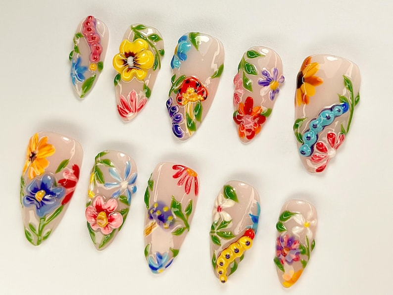 Colorful フラワー ネイルチップ｜春 フラワー ネイルチップ｜3Dフラワー ネイルチップ｜Perfect for Special Occasions｜夏 Collection｜JB759YC