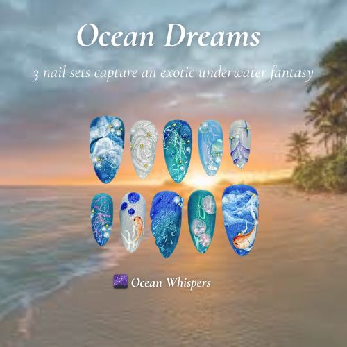 Ocean Dreams Nail Bundle｜3 シー・風 Press On ネイルセットs｜Mermaid, Coral & Shark Vibes｜DB100L
