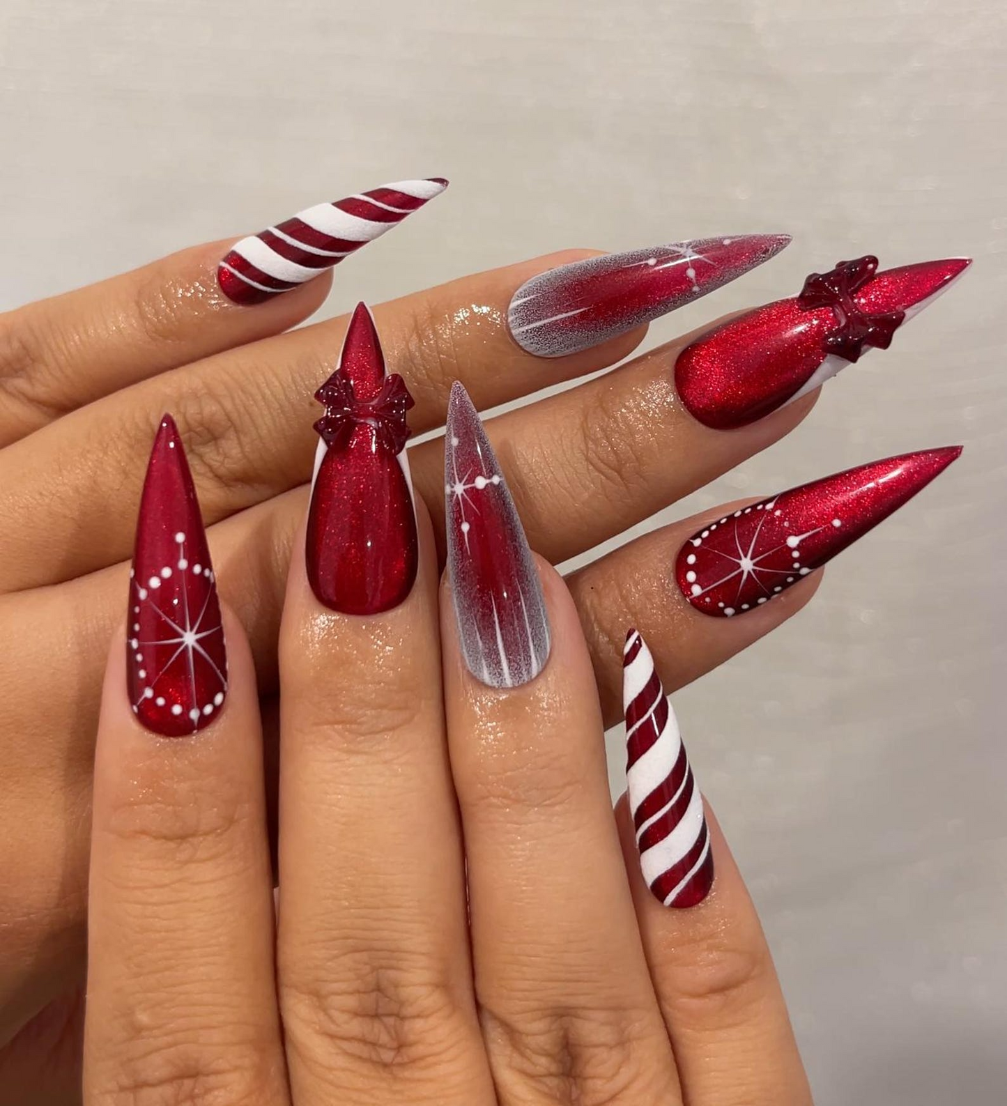 レッド クリスマス ネイルチップ｜レッド グリッター ホリデー ネイル｜Festive 冬 ネイルアート｜Sparkling クリスマス ネイルチップ｜ホリデー Glam Set｜JC236HC