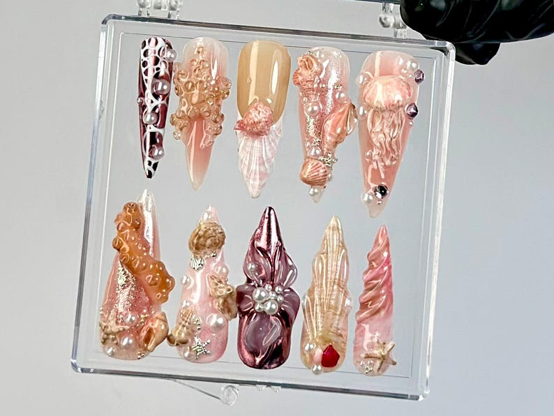 Ocean Nail｜ネイルチップ｜上品 Coastal ネイルチップ｜Beach Vibes ネイルチップ｜Beach・風 ネイルアート｜Beach ウェディング ネイル｜HB777YK