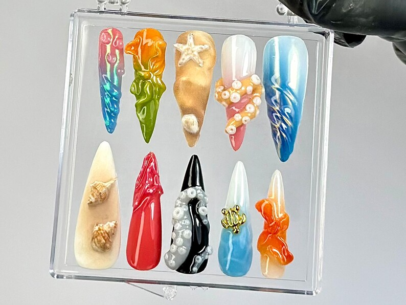 上品 Coastal ネイルチップ｜Beachy オンブレ ネイルチップ｜Seashells & スターfish ネイルチップ｜Ocean ウェーブ, Shell ネイルアート｜Underwater ネイル｜HB784YK