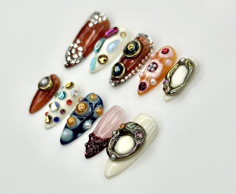 Galaxy Artifact ネイルチップ｜3D ビジュー Nail Sculpture｜Cosmic Jewel Art ネイル｜ハンドメイド Abstract ネイルチップ｜JC937EK