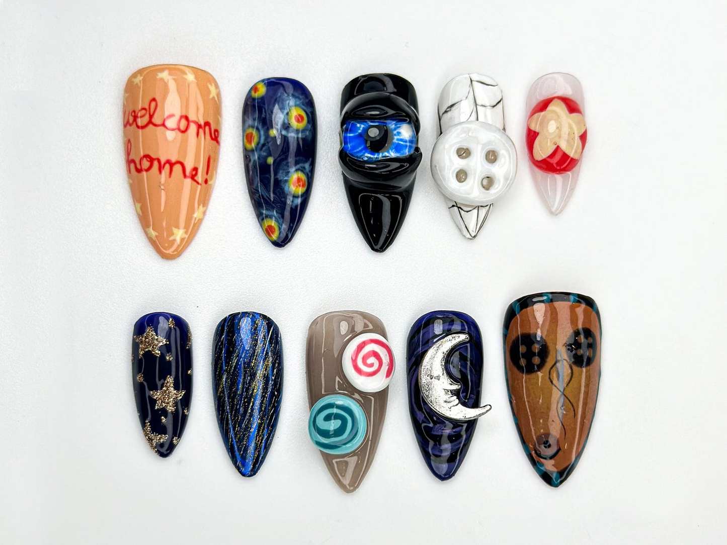 Whimsy Realms Nail Bundle｜3 Fantasy Press On ネイルセットs｜Button World, Kawaii & Circus Styles｜DB101L