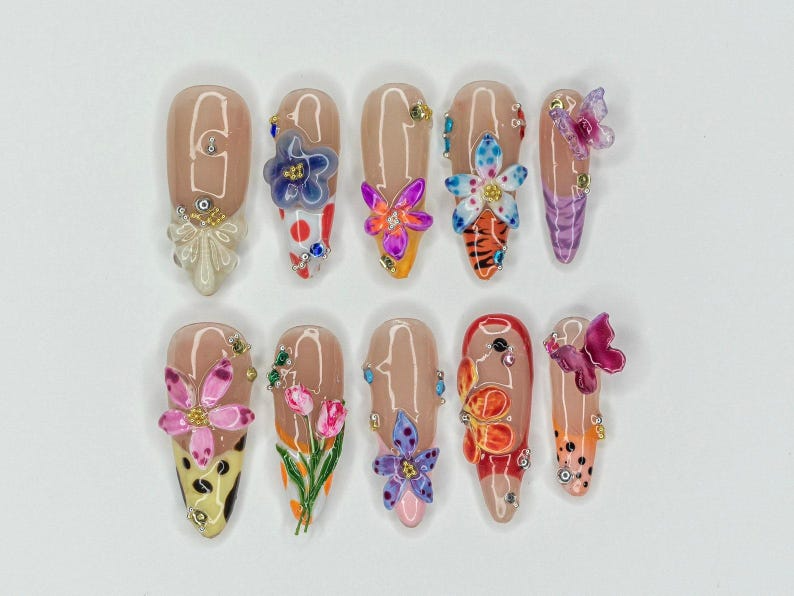 Combo Colorful フラワー ネイルチップ｜パステル Garden ネイルアート｜フラワー & バタフライ Designs｜Bestseller ネイル｜フラワー Collection｜JB998H