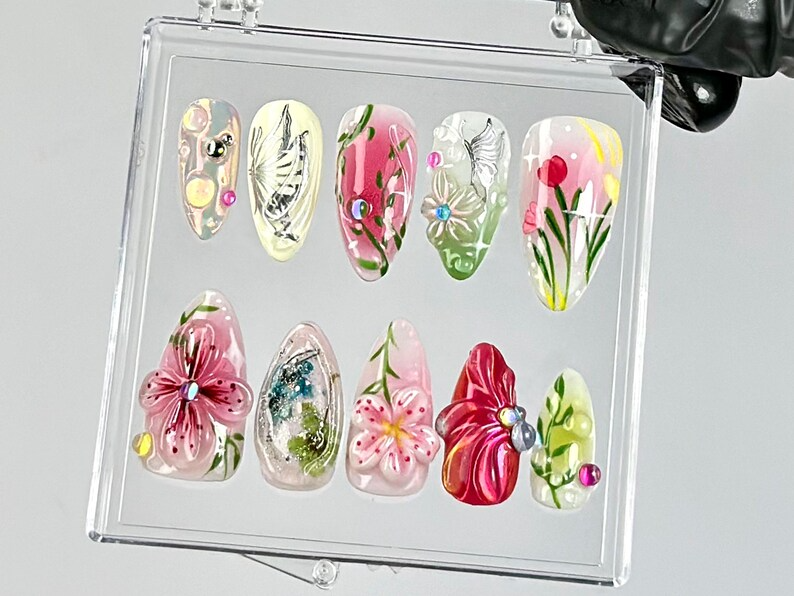 ロマンティック フラワー ネイルチップ by Reaispace｜上品 3Dフラワー ネイルアート｜桜 ネイルチップ｜ナチュラル・風 3D ネイル｜HB793YC