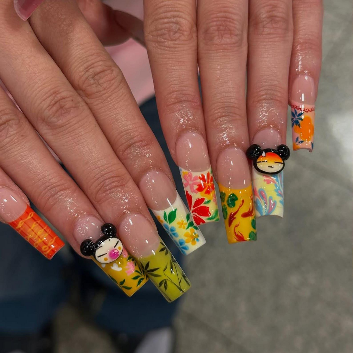 Pucca Cartoon ネイルチップ｜3Dフラワー & Character ネイルアート｜かわいい Cartoon ネイルセット｜Pucca・風 Nail｜Kawaii Fun Nail Design｜JB891HK