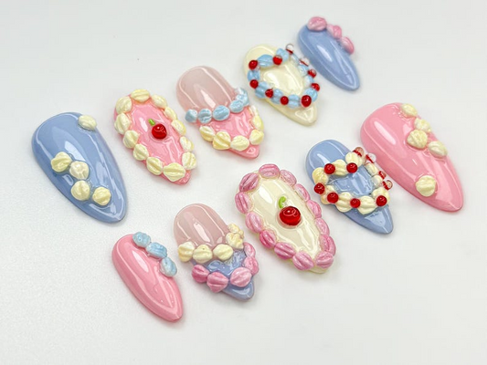パステル Birthday Party ネイルチップ｜Sweet Dessert・風 ネイル｜3D パステル Icing & クリーム ネイルアート｜ハンドメイド Birthday ネイル｜JB808HC