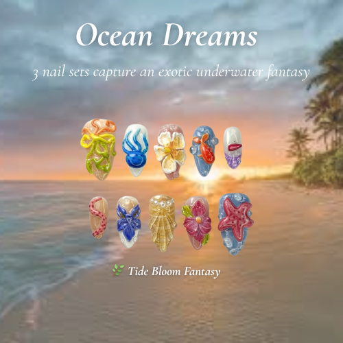 Ocean Dreams Nail Bundle｜3 シー・風 Press On ネイルセットs｜Mermaid, Coral & Shark Vibes｜DB100L