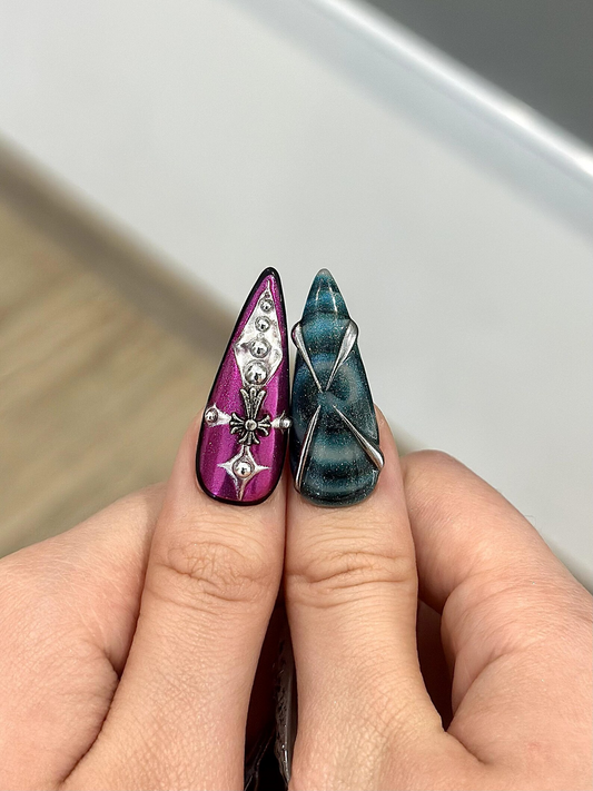 アーティスティック ゴシック ネイルチップ｜Dark Marble Abstract ネイル｜ハンドメイド スティレット ネイルアート｜HB1268GC