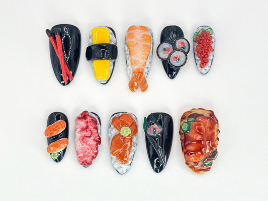 3D 和風 Sushi ネイルチップ｜Sushi ネイル with 3D Rolls and Nigiri Designs｜和風 Food ネイルアート｜Fun and ユニーク Design｜JA647HC
