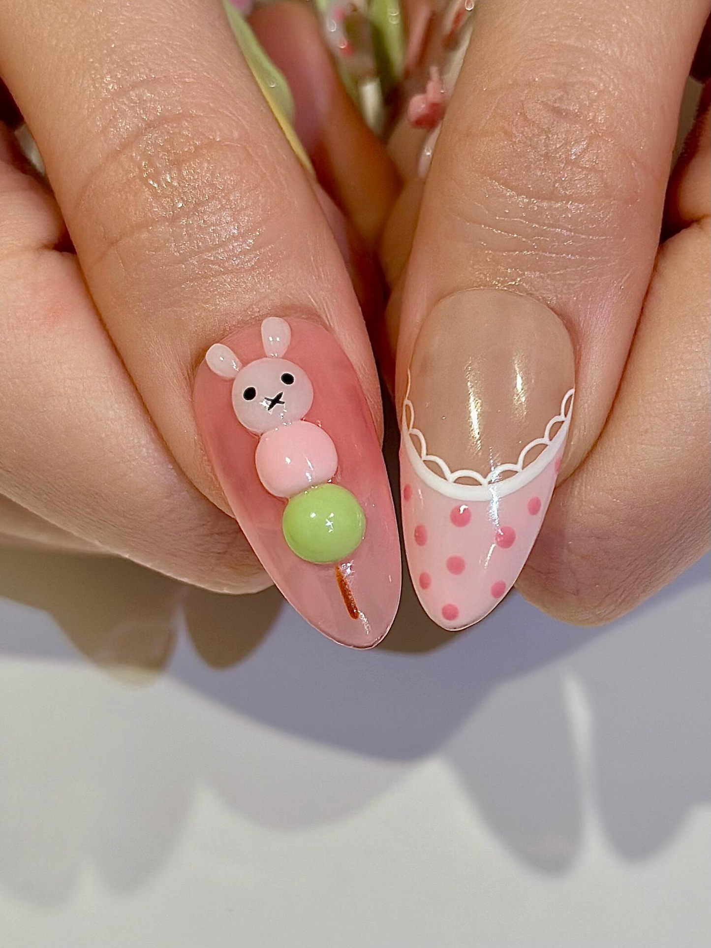 Kawaii バニー Easter ネイルチップ, パステル グリーン and ピンク チェック ネイル, Colorful パステル ギンガム ネイルチップ For かわいい Lover, HB1291H