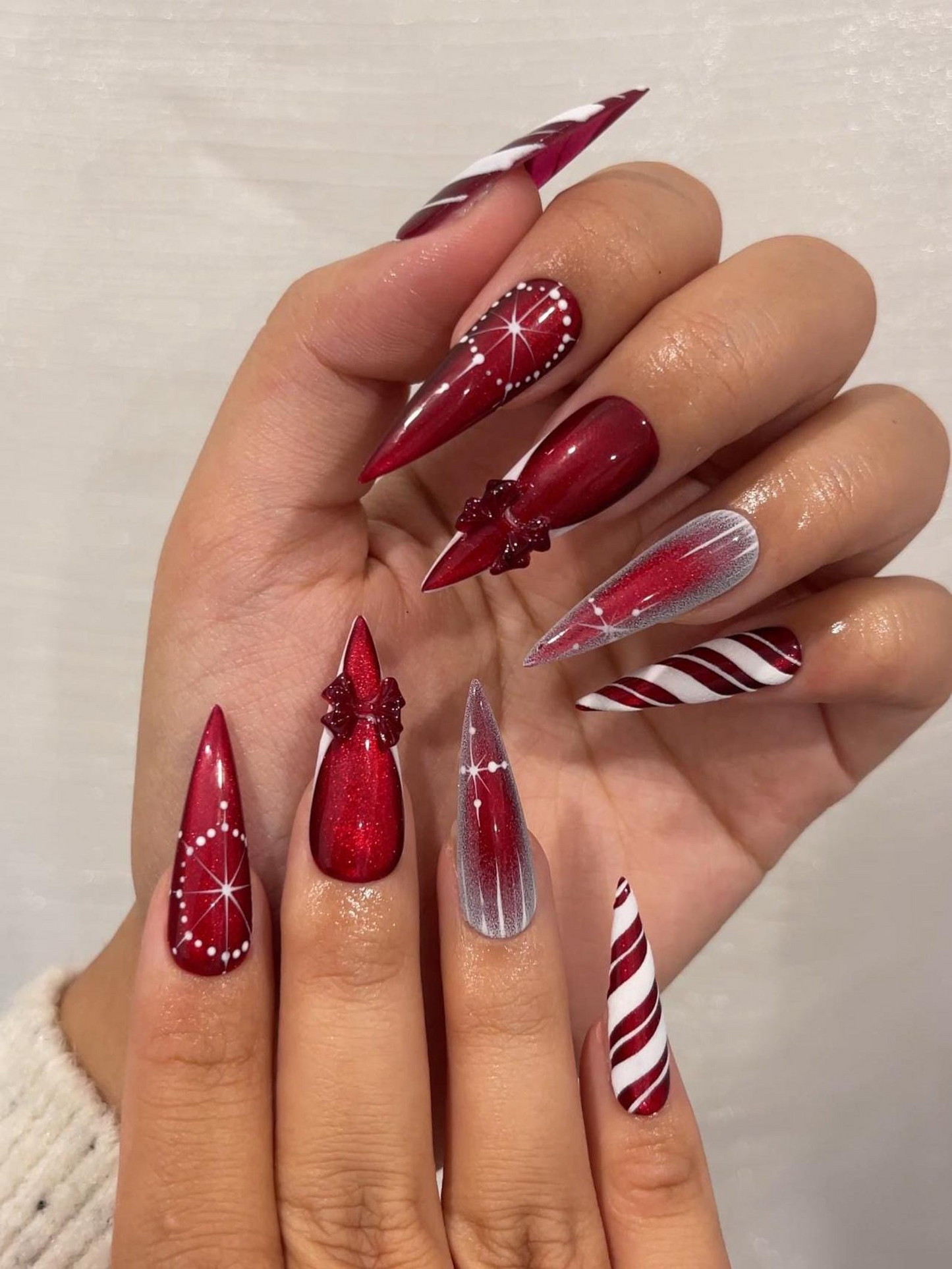 レッド クリスマス ネイルチップ｜レッド グリッター ホリデー ネイル｜Festive 冬 ネイルアート｜Sparkling クリスマス ネイルチップ｜ホリデー Glam Set｜JC236HC