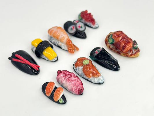 3D 和風 Sushi ネイルチップ｜Sushi ネイル with 3D Rolls and Nigiri Designs｜和風 Food ネイルアート｜Fun and ユニーク Design｜JA647HC