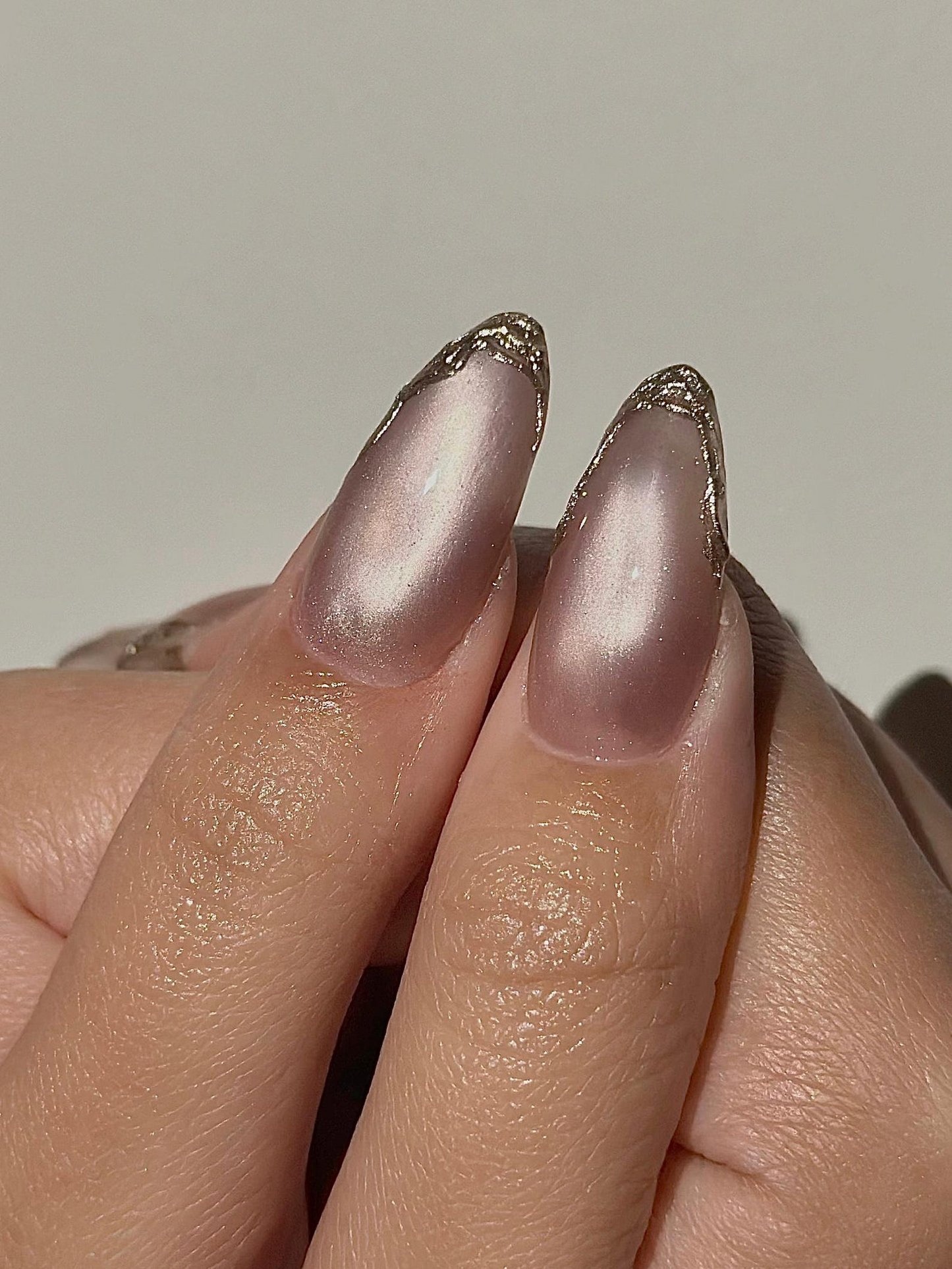 上品 キャットアイ ネイルチップ, 上品 ゴールド Foil Trim ネイルチップ, 上品 ヌーディー Shimmer ネイル for ウェディング and Formal Events, HC1293HC